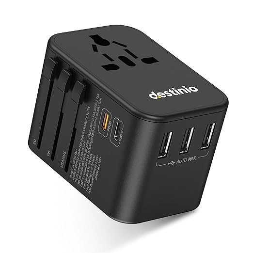Destinio Universal Travel Adapter- 6-in-1 Fast (35W) Charging with PD/QC 3.0, 10 Year Warranty, 2 Type C & 3 USB Ports Universal Charger, International Travel Adapter, All in One Plug, Socket Adaptor